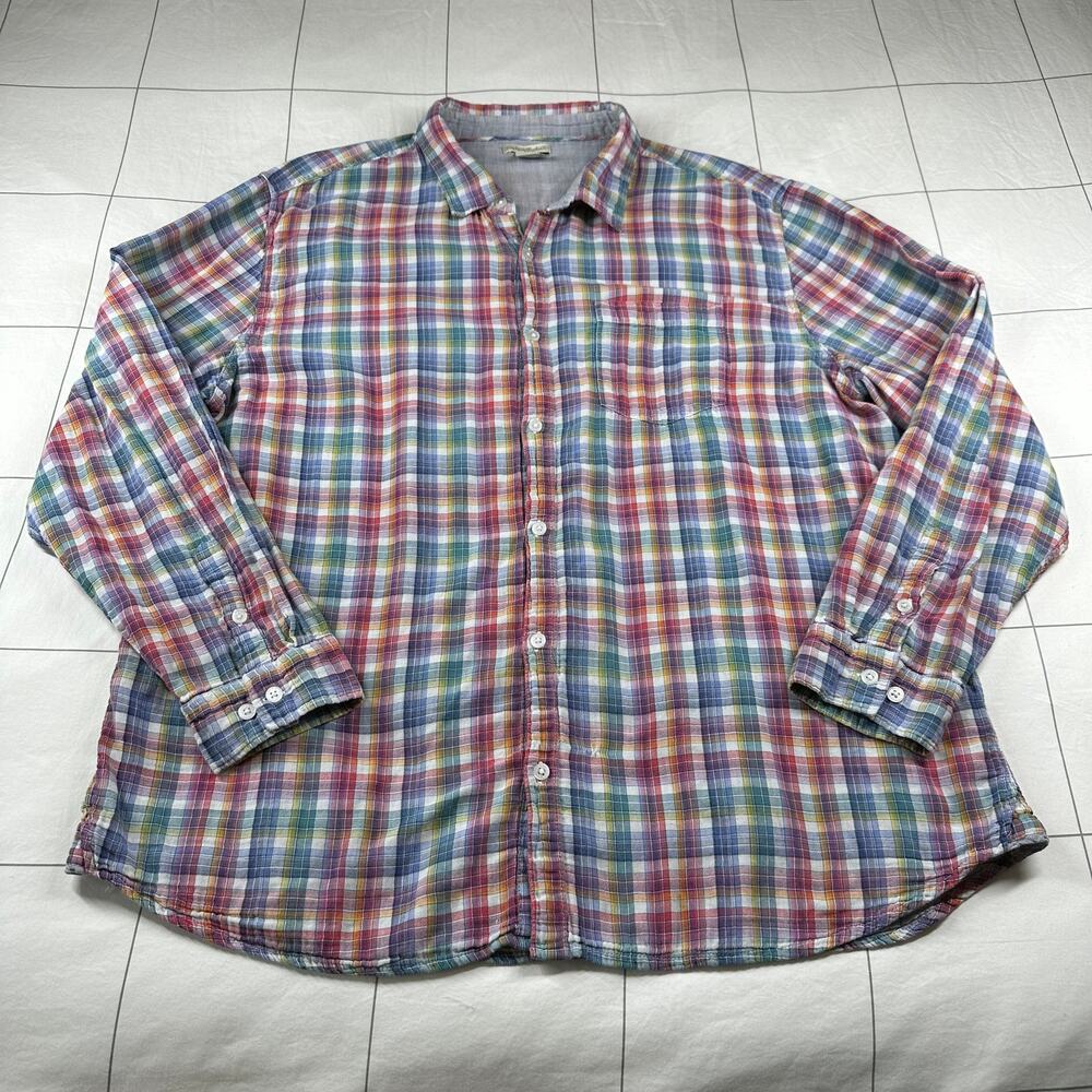 Carbon2Cobalt Shirt Mens XXL Multicolor Rainbow Plaid Cotton Button Up Casual